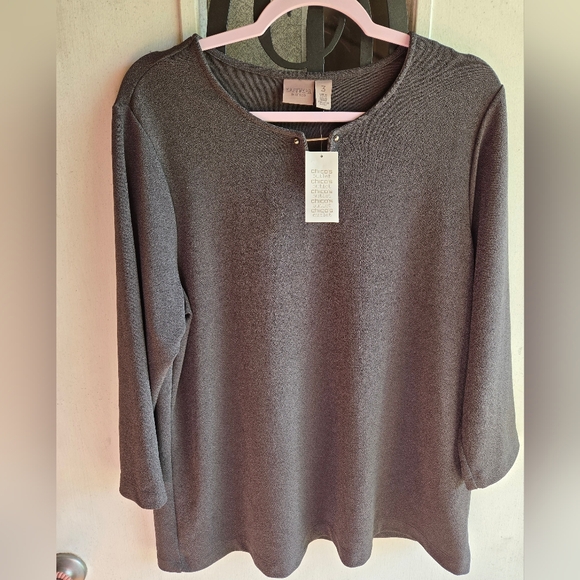 Chico's Tops - Chico's Easywear Charcoal Top with Metallic Accents NWT